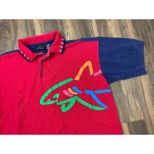 VTG 90s RETRO Men Greg Norman shark logo abstract cotton graphic polo golf shirt